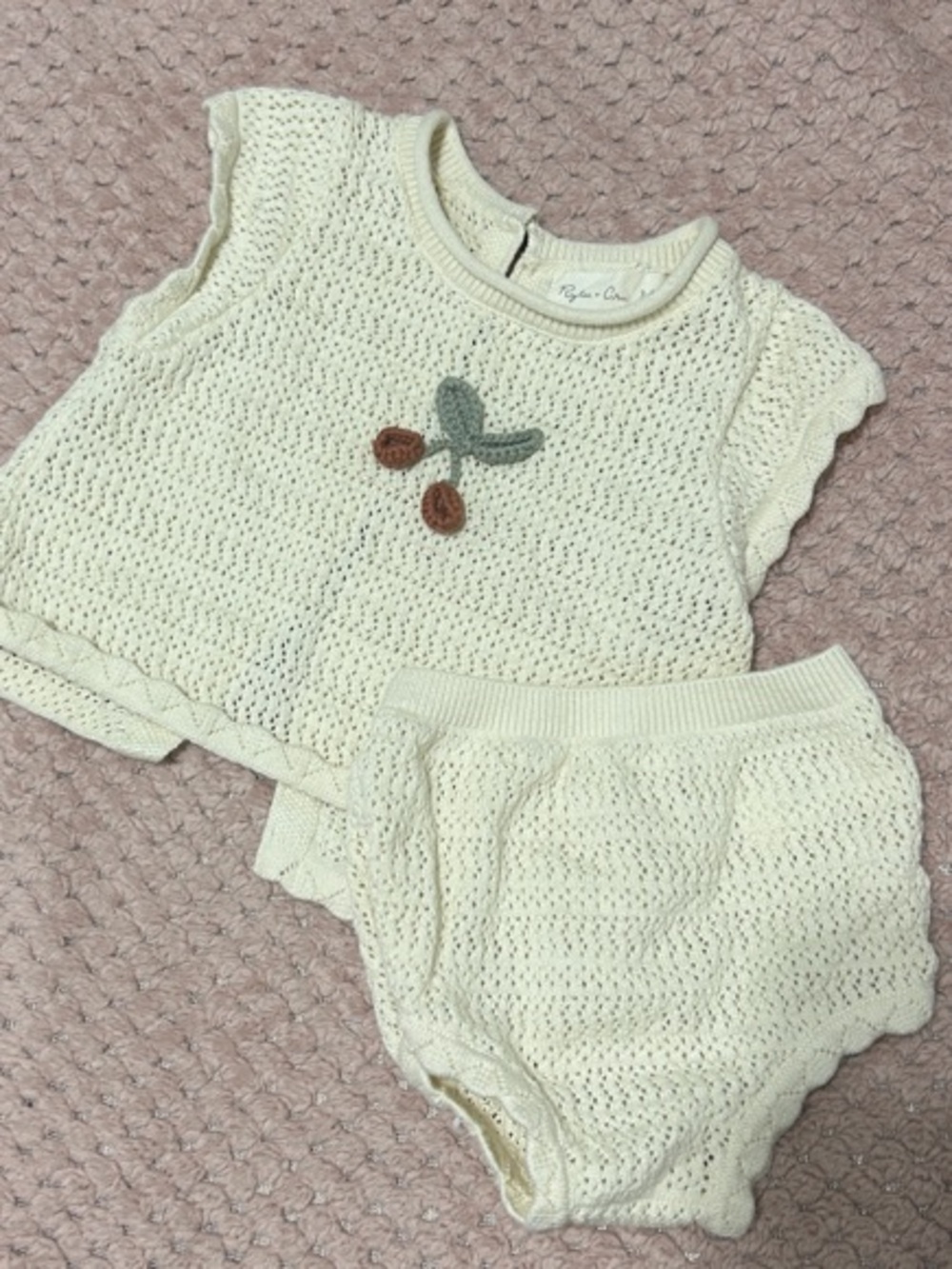 Rylee + Cru Baby Crochet Two-Piece Set in Cream - Soft Knit Top & Bloomers 3-6
